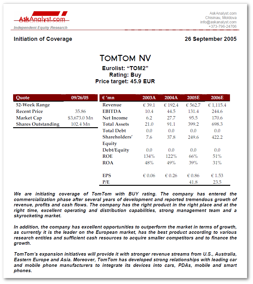TomTom Sample Equity Research Report